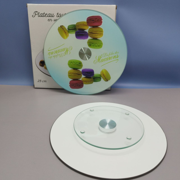 Подставка для торта / Поворотный стол для кондитера на стеклянном крутящемся диске, 25 см., Plateau tournant en werre цвет MIX